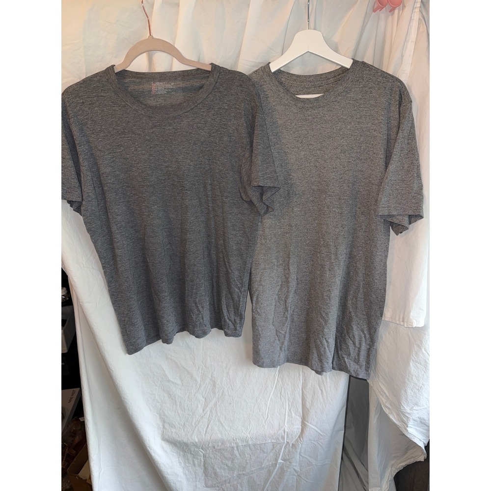 Lot of 2 Hanes Perfect-T Pro Club Mens T-Shirts Large Heather Gray Crew Neck Tee
